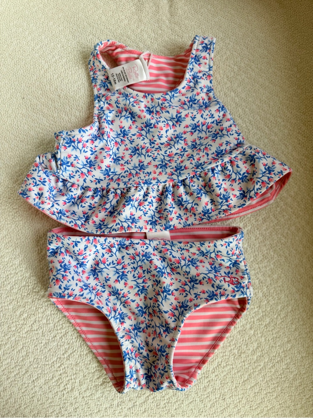 Ruffle Butt REVERSIBLE  Floral Tankini Swim Set - Pink & Blue